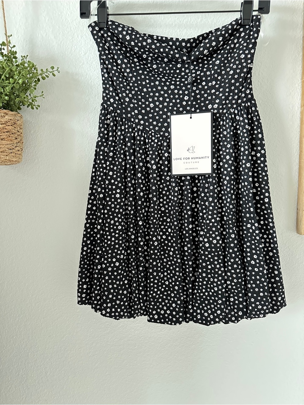 Love For Humanity Black Floral Smocked Mini Dress